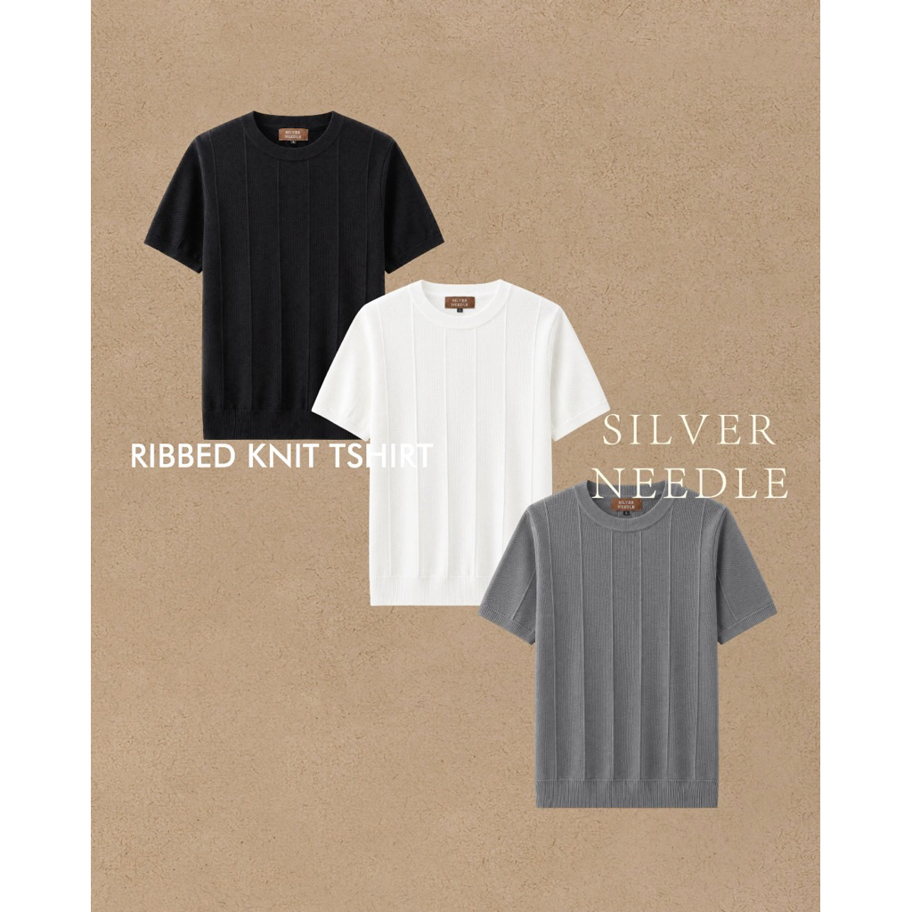 Thesilverneedle - Ribbed knit tshirt unisex เสื้อยืดนิตติ้งสีดำมีลายผ้าในตัว