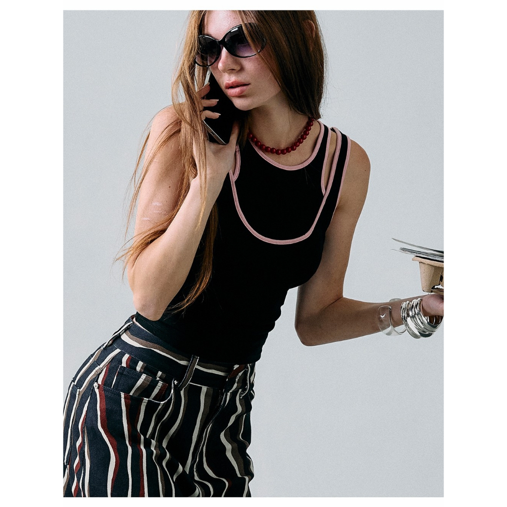 Sue.loveseveryday - Double layered tank top (2 colors) เสื้อกล้ามทำเหมือนซ้อนกัน2ตัว