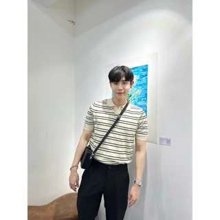 SEOULSHIRTS เสื้อคอปกแขนสั้น ลายริ้ว ไม่มีกระดุม ผ้าหนาไม่บาง ใส่สบาย งานดี สไตล์เกาหลี C37