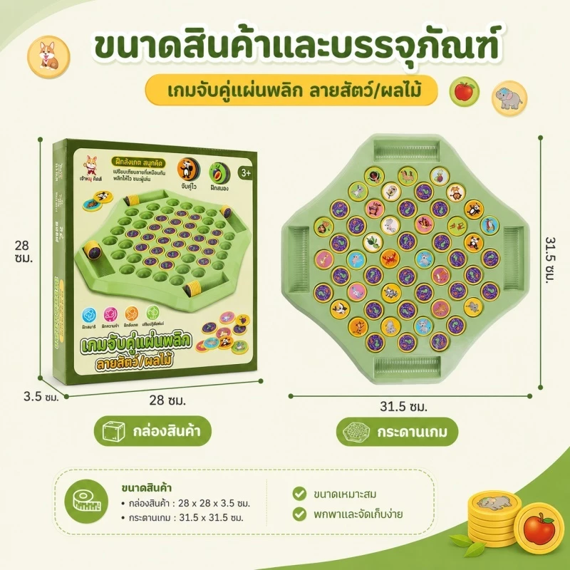 🔥จัดส่ง 8 ชั่วโมง🔥เกมกระดานจับคู่ แข่งพลิกเหรียญจับคู่ หมวดสัตว์และผลไม้ ทดสอบความจำ เสริมพัฒนาการเด็ก เล่นได้ 2-4 คน thumbnail 7