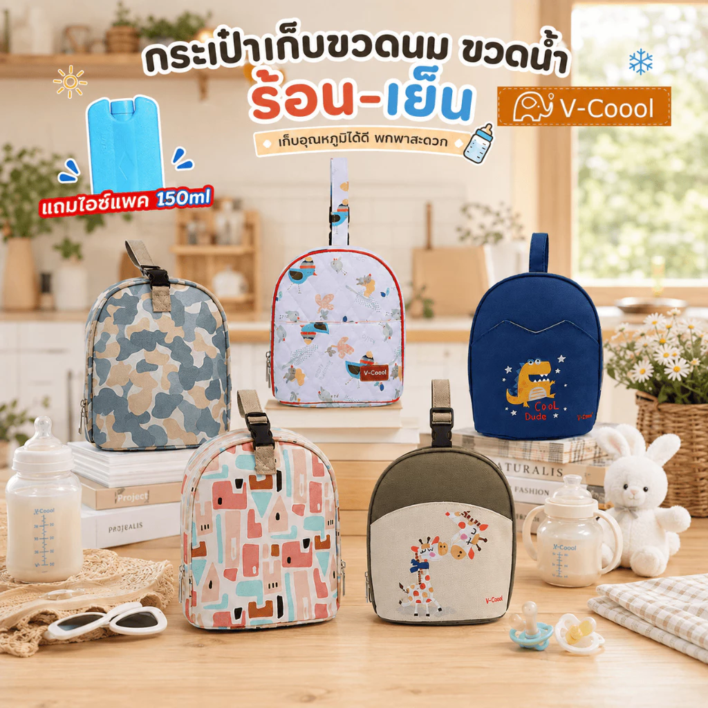 v-coool กระเป๋าเก็บขวดนม ร้อนและเย็น รุ่น bottle bag เก็บความเย็น เก็บอุณหภูมิ ใส่นมแม่ ขวดน้ำ อื่นๆ