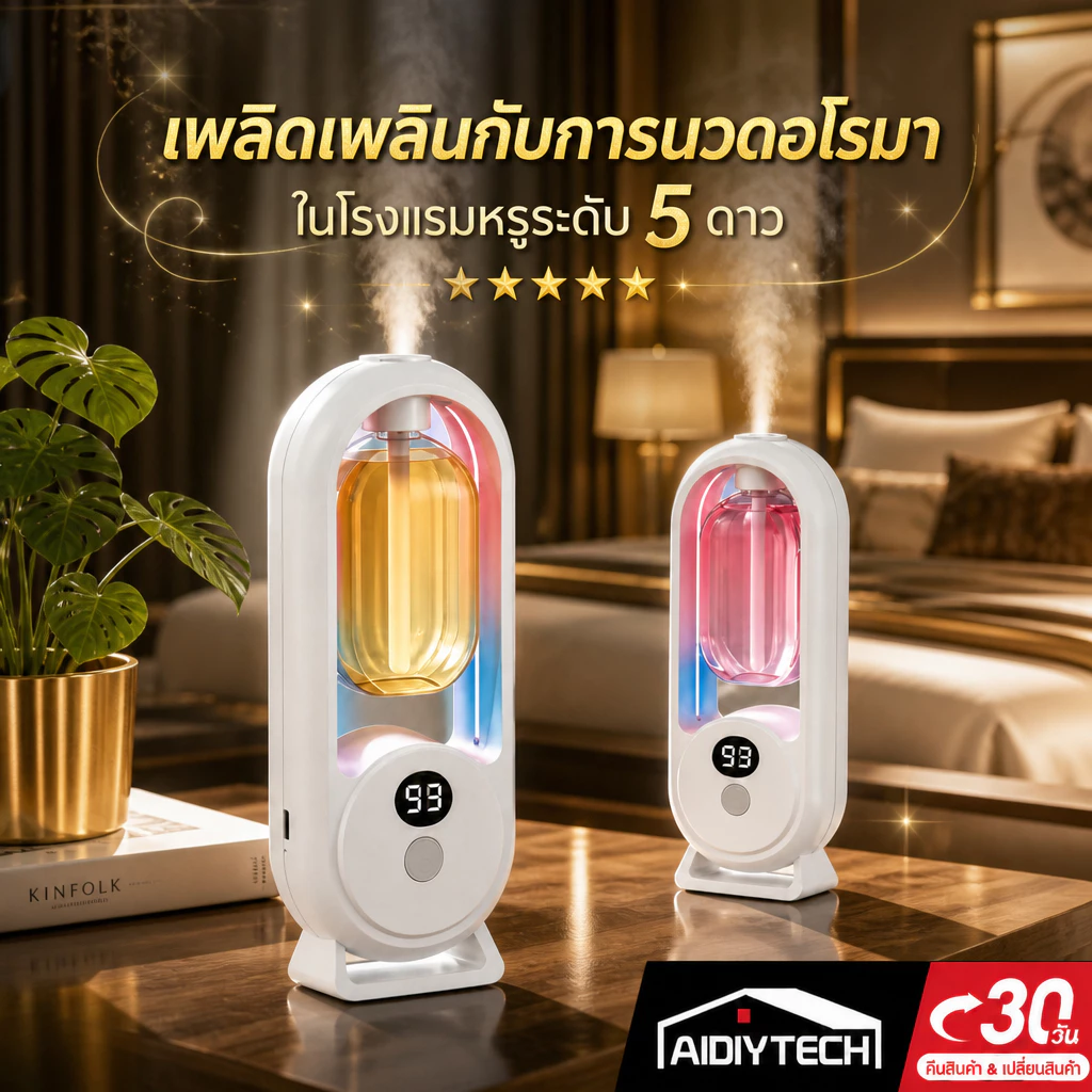 เครื่องพ่นน้ำหอม เครื่องพ่นอโรม่าอัตโนมัติ ช่วยหลับสบาย หอมหรูระดับ5ดาว น้ำหอมปรับอากาศในห้อง ดับกลิ่น ไร้สาย ส่งด่วน