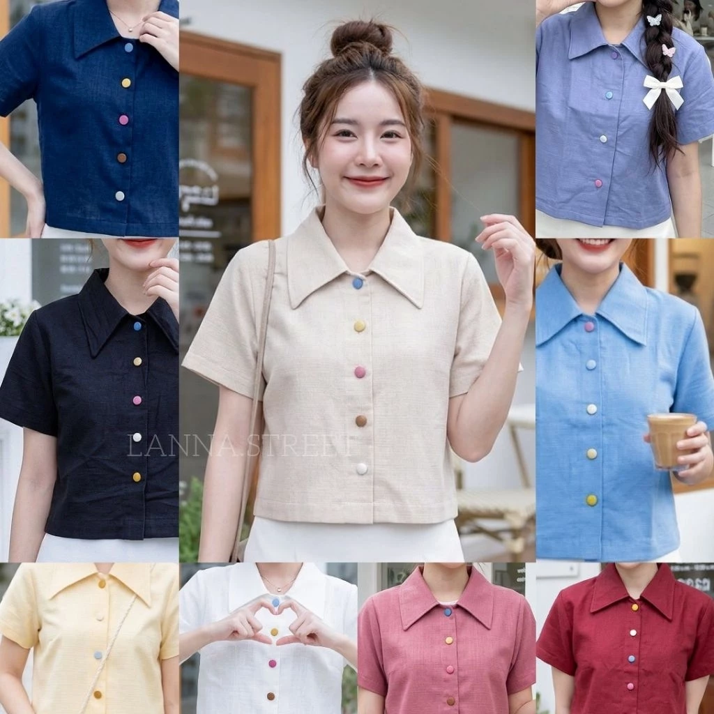 เสื้อคอปกปีกใหญ่ ผ้าฝ้าย