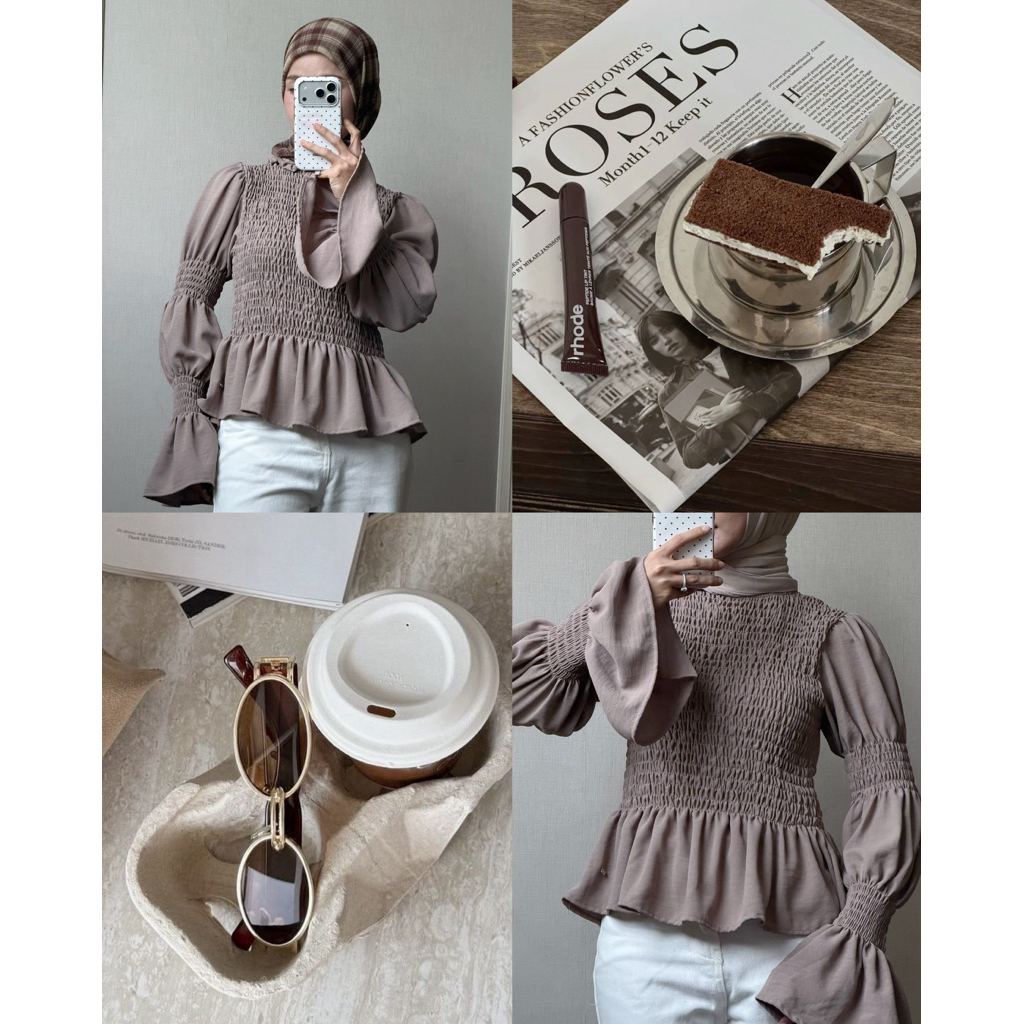 Daisy Smoke Top -  เสื้อคลอปสม็อคแขนพองและปลายแขนระบาย