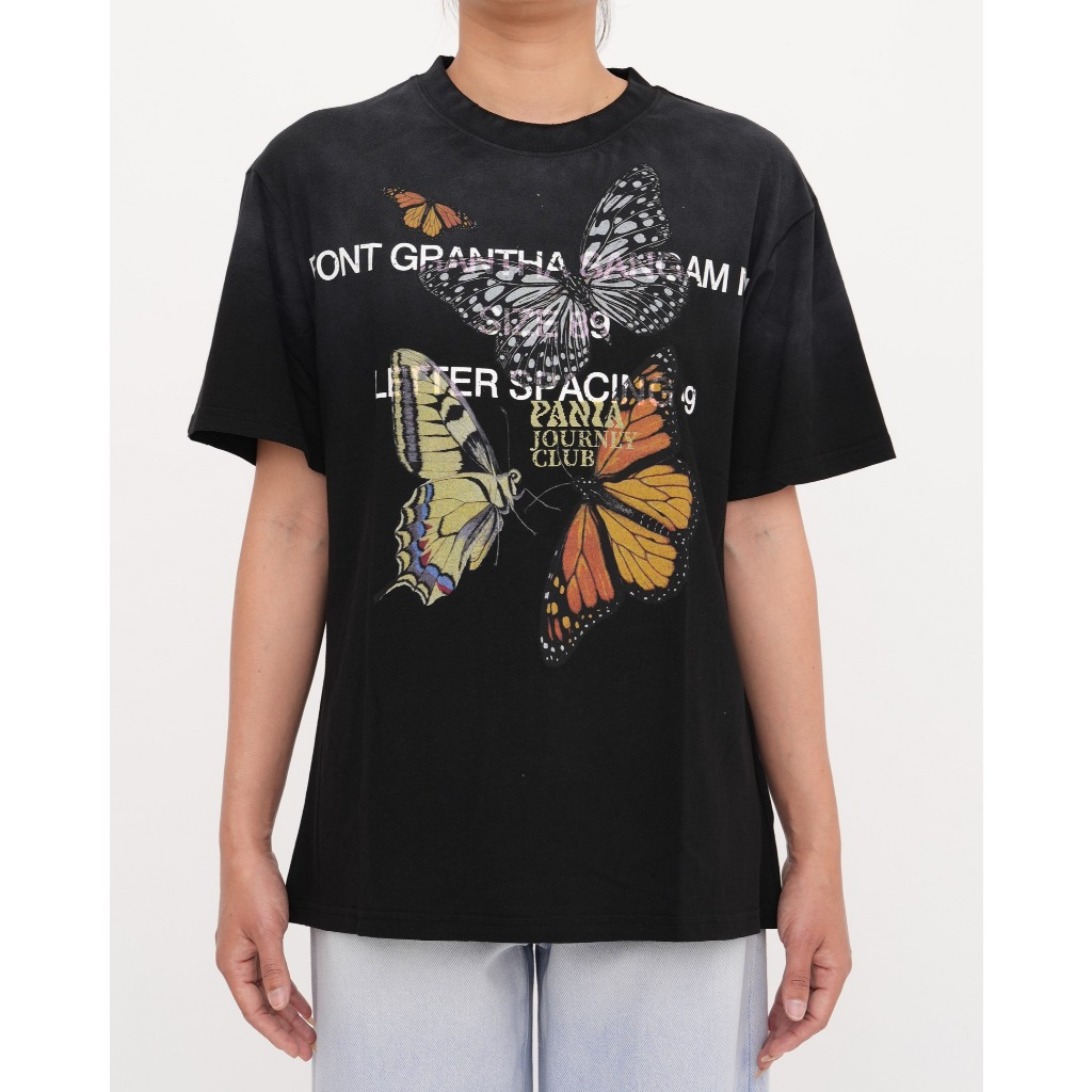 Pania Butterfly Loosefit tee shirt in Rusty Black แพนญาเสื้อยืดลายผีเสื้อสีดำฟอก