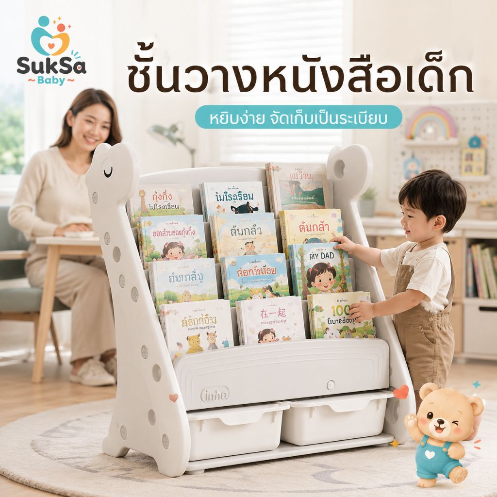 ชั้นวางของ ชั้นวางหนังสือเด็ก กล่องเก็บของเล่นเด็ก ความจุสูง จัดเก็บหนังสือและของเล่น ติดตั้งง่าย
