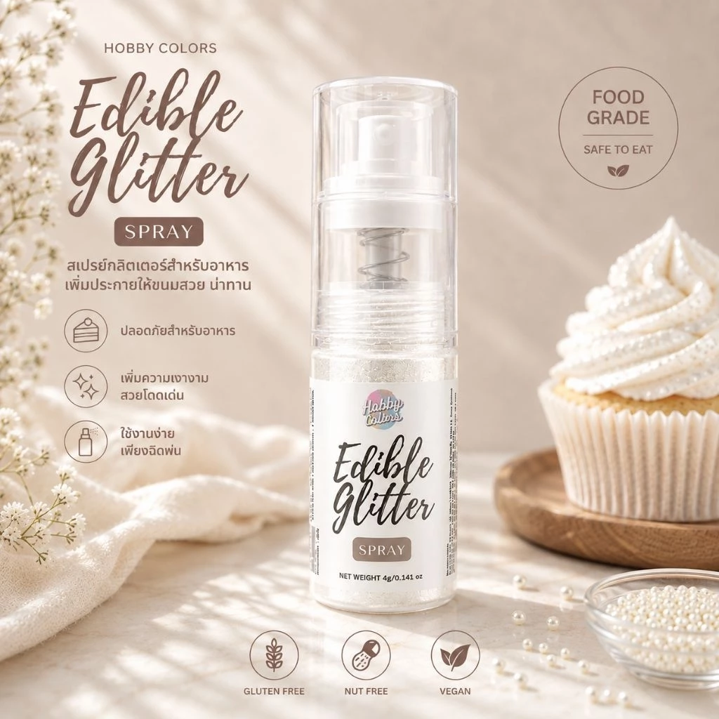 WHITE | EDIBLE GLITTER SPRAY | 100% FOOD GRADE