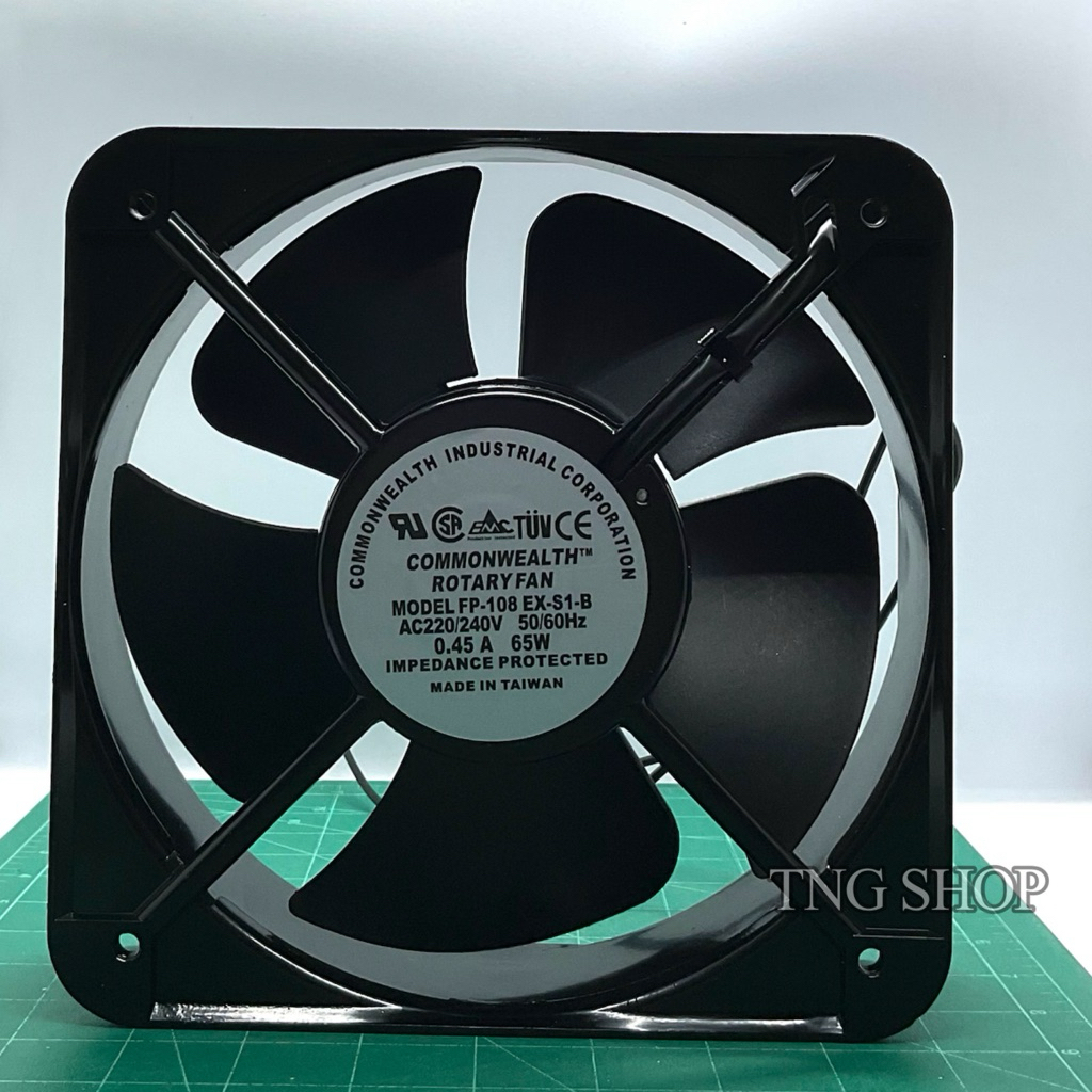 พัดลม 8นิ้ว Model : FP-108 EX-S1-B AC220-240 50/60Hz 0.45A 65W size 200x200x60mm
