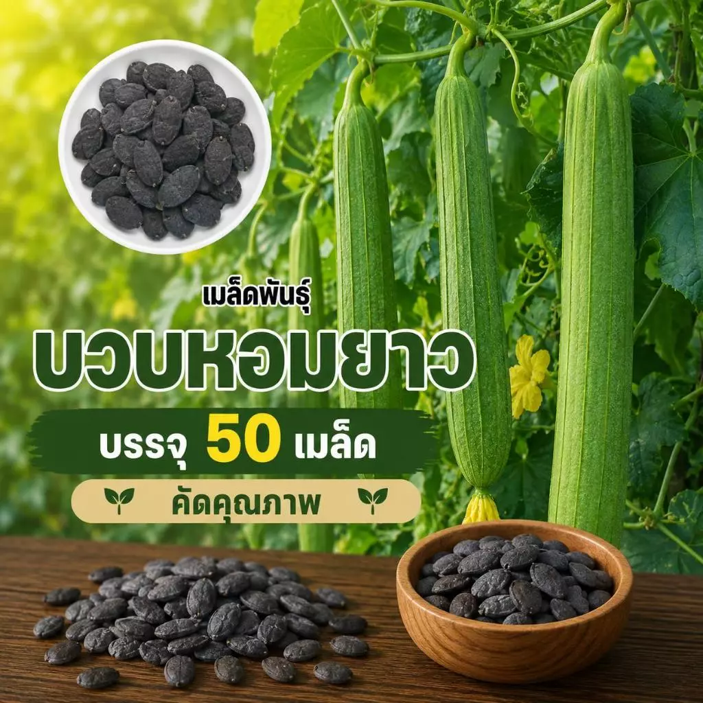 เมล็ดพันธุ์บวบหอมยาว ซองละ 50 เมล็ด เมล็ดพันธุ์แท้ คัดพิเศษทุกเมล็ด