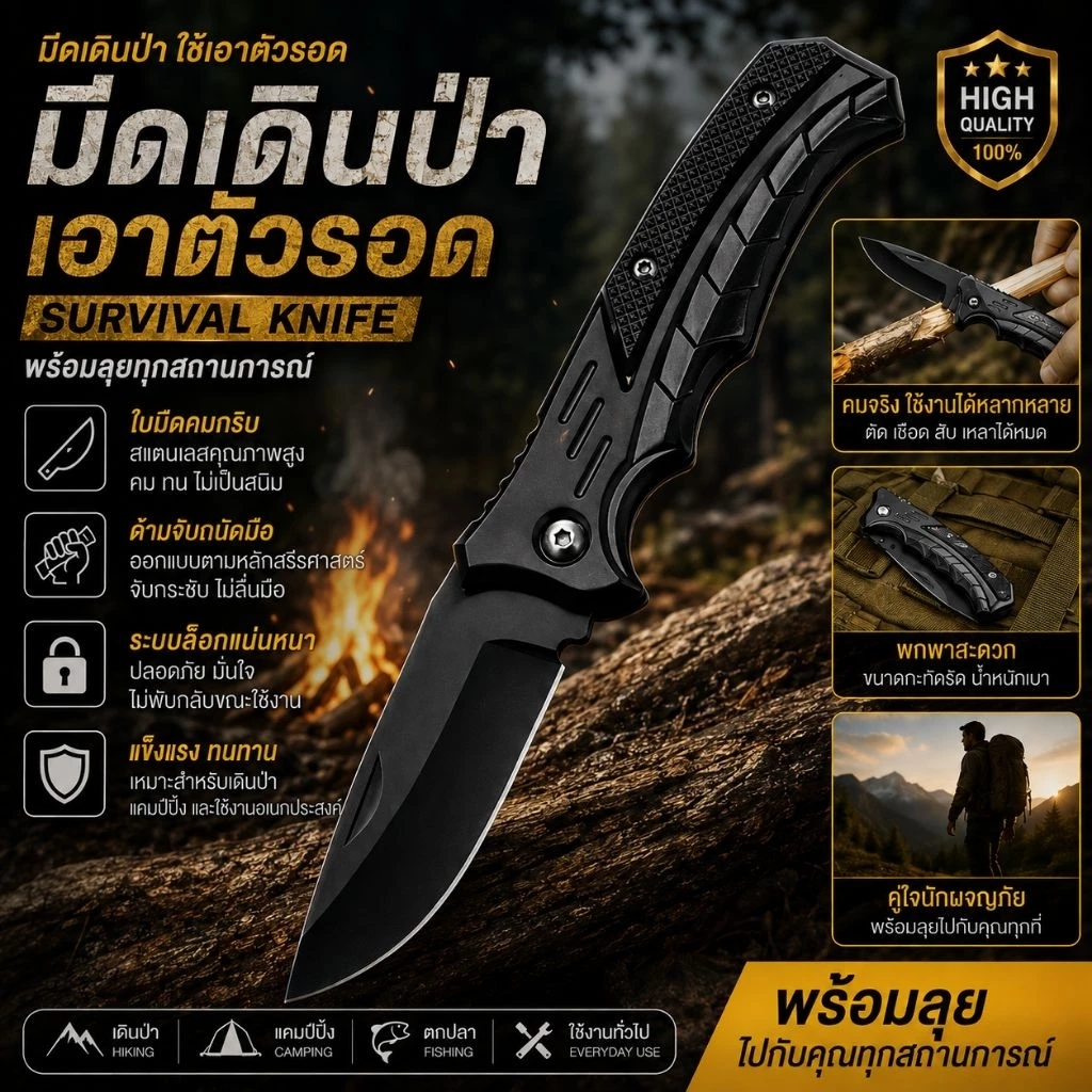 อย่างดี S7 มีดพกแบบสั้นสแตนเลสขนาดเล็กเดินป่าตั้งแคมป์ได้ คมกริบ พกใว้ได้ใช้แน่นอน
