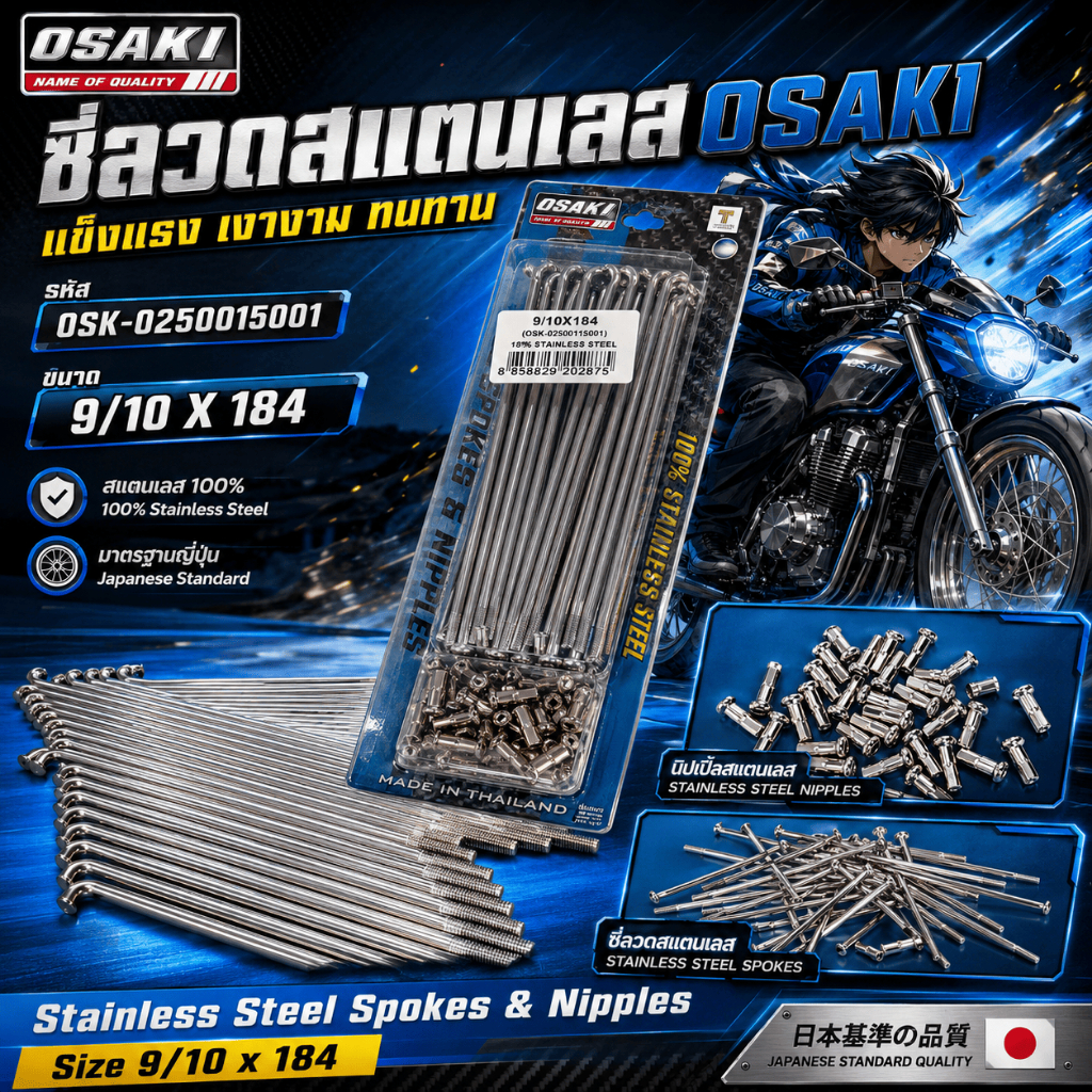 ซี่ลวดสแตนเลส OSAKI 9/10 x 184 | OSK-0250015001