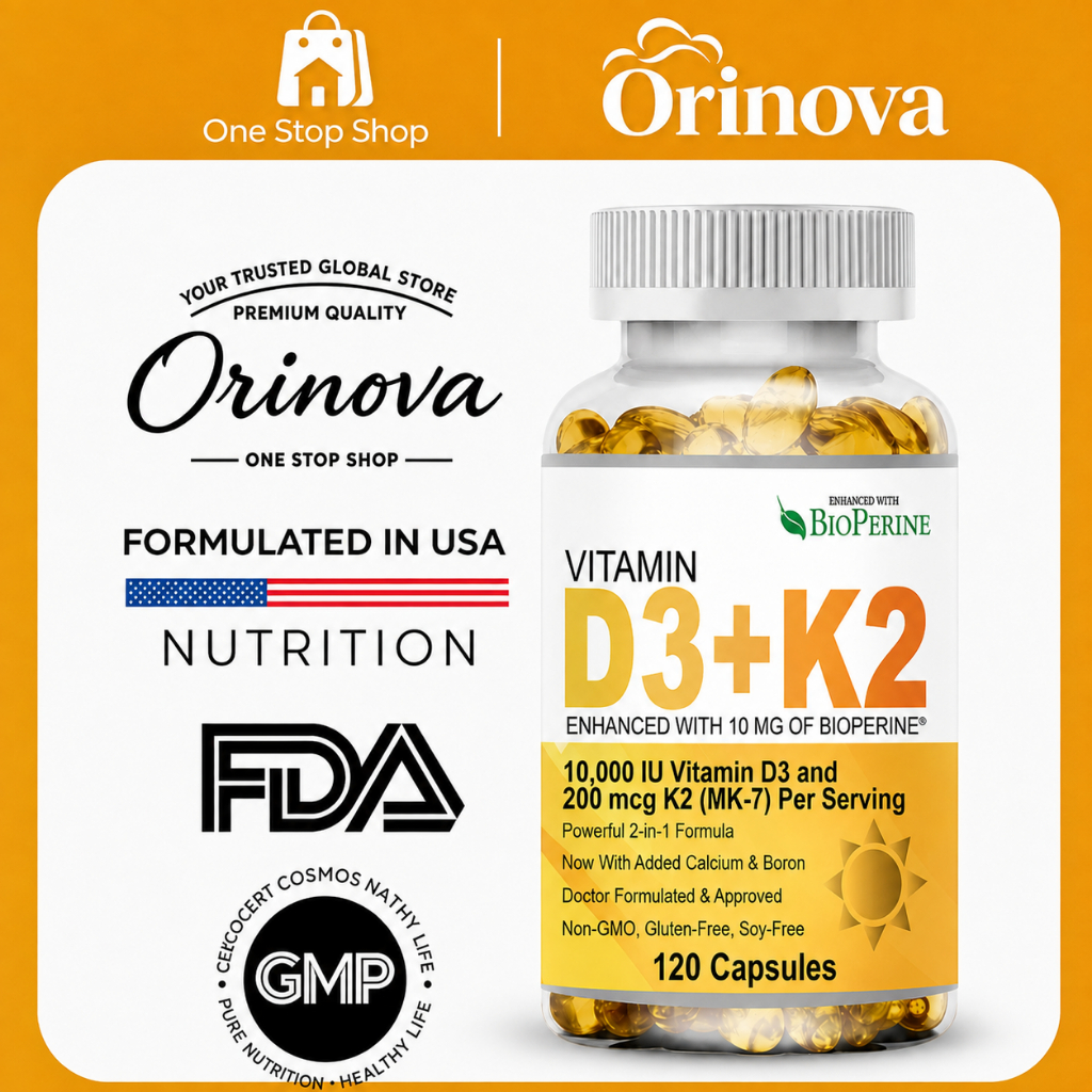 Vitamin D3+K2 10000IU MK-7 ผสมแคลเซียม โบรอน BioPerine สนับสนุนกระดูก ฟัน ระบบภูมิคุ้มกัน [120 แคปซูล]