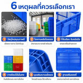 ตะกร้าพลาสติกพับได้ ลังโปร่งเก็บของ หลายขนาด สูงสุด 86cm วางซ้อนได้ มีหูจับ สำหรับคลังสินค้า ร้านค้า และขนส่ง