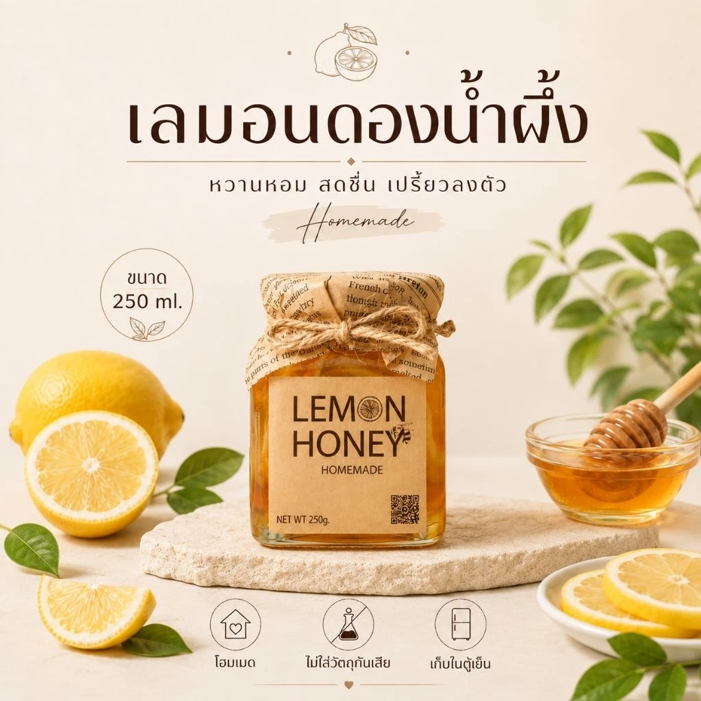 เลมอนดองน้ำผึ้งแท้🍋🐝 250g. ออร์แกนิก ไม่ใส่น้ำตาล