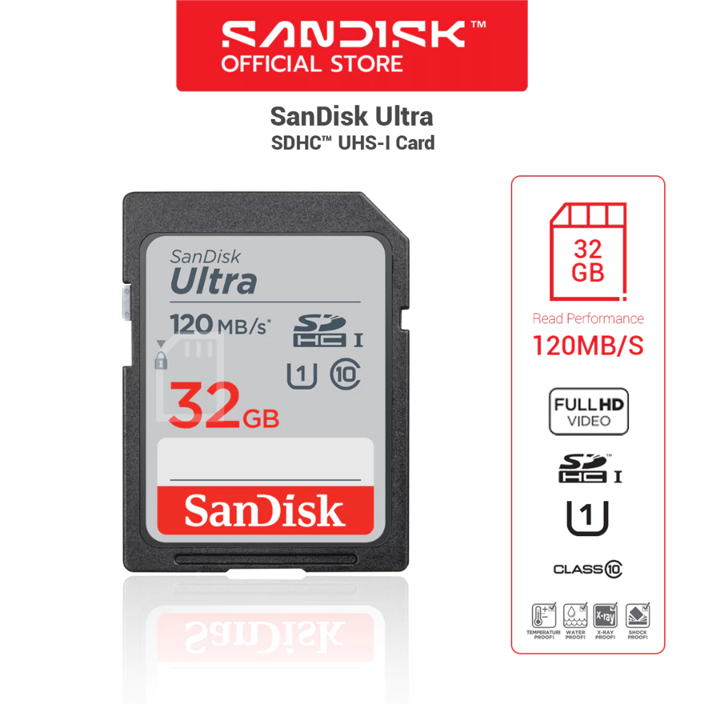 SanDisk Ultra SD Card SDHC UHS-I Memory Card 32GB Speed 120MB/s C10 U1 Full HD (SDSDUN4-032G-GN6IN)
