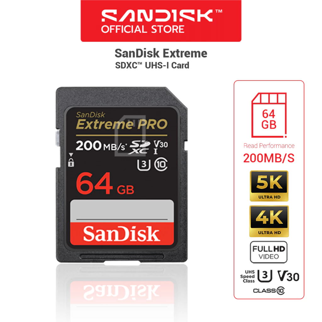 SanDisk Extreme Pro SD Card SDXC 64GB ( SDSDXXU-064G-GN4IN ) ความเร็วอ่าน 200MB/s เขียน 90MB/s