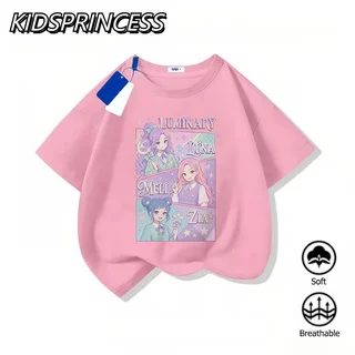 COD (จัดส่งตลอด 24 ชั่วโมง) เสื้อยืดเด็กผู้หญิง แขนสั้น ลายการ์ตูนน่ารัก สไตล์เกาหลี แฟชั่นเด็ก สีม่วง ผ้านุ่ม ใส่สบาย