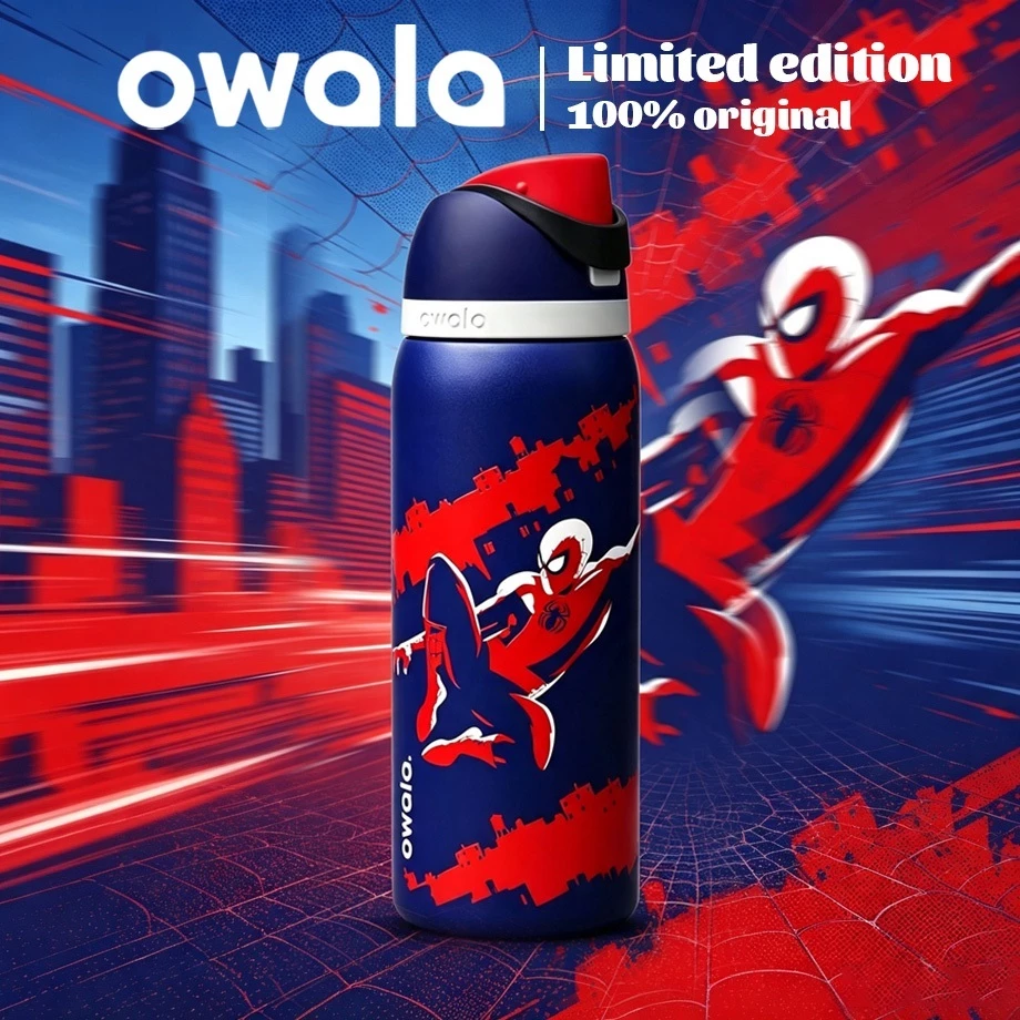 (ของแท้ 100%) Owala Marvel Spider-Man FreeSip ขวดน้ำสแตนเลสเก็บอุณหภูมิ พร้อมหลอดดูด แก้วเก็บความเย็น