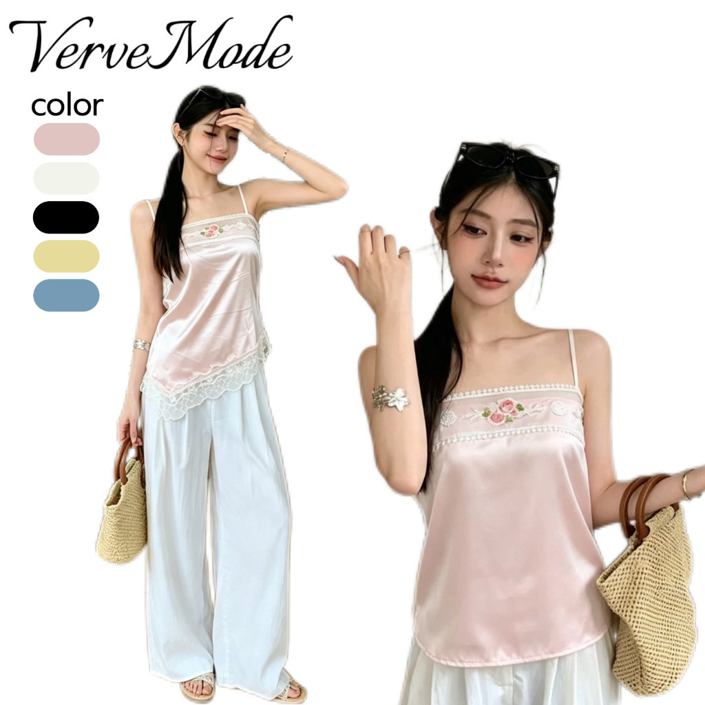 VerveMode.🍓เสื้อสายเดี่ยวลายดอกกุหลาบฤดูร้อนใหม่  เสื้อทรงเข้ารูปเพรียวบาง สวยงามบริสุทธิ์ สวมใส่ได้หลากหลายโอกาส