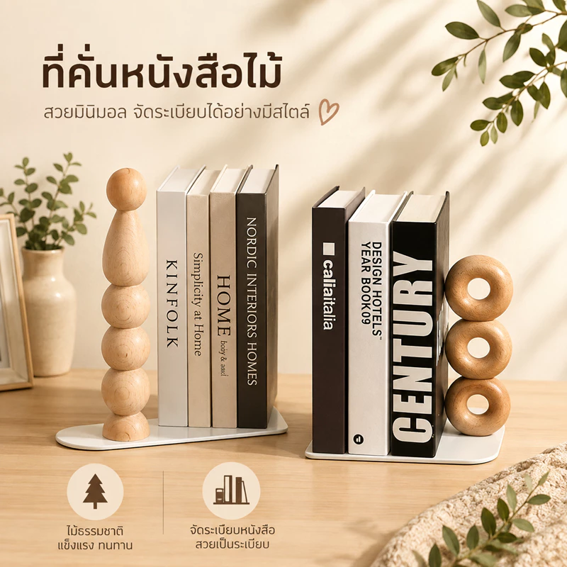 ชั้นวางหนังสือสไตล์ญี่ปุ่น ที่กั้นหนังสือไม้ดีไซน์มินิมอล ใช้ตั้งโต๊ะหนังสือ เก็บหนังสือให้เป็นระเบียบ แต่งบ้านสวย