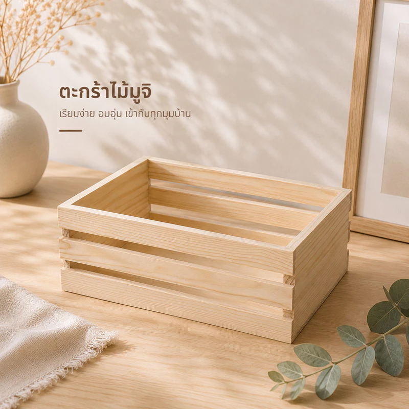 ตะกร้ามินิไม้สน ลังไม้ตกแต่งบ้าน โทนอบอุ่น ใช้จัดของ วางผลไม้ หรือพร็อพถ่ายรูป งานไม้เรียบง่าย แข็งแรง ใช้งานได้หลากหลาย