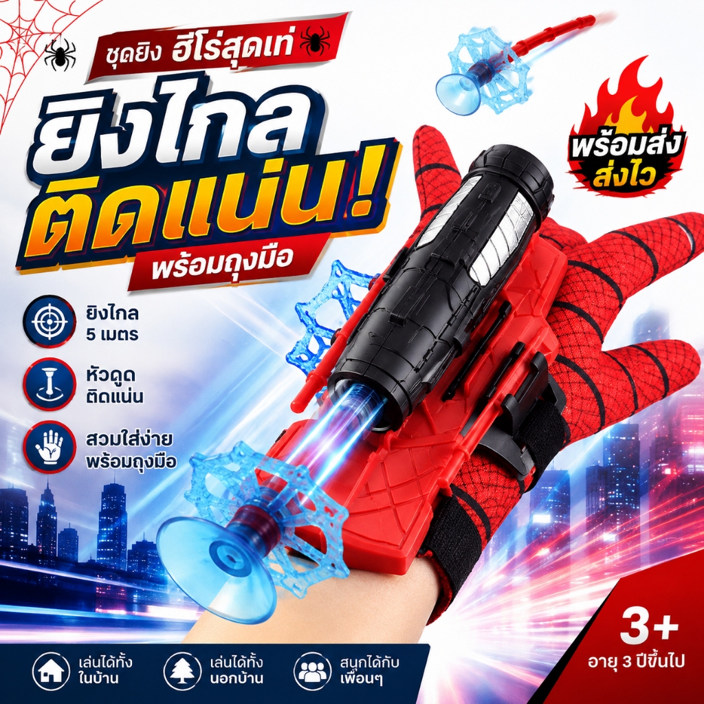 Hero Launcher ของเล่นยิงลูกดอกหัวดูด พร้อมถุงมือ ยิงไกล 5 เมตร ของเล่นฮีโร่สำหรับเด็ก วัสดุ ABS แข็งแรง ของขวัญเด็ก พร้อ
