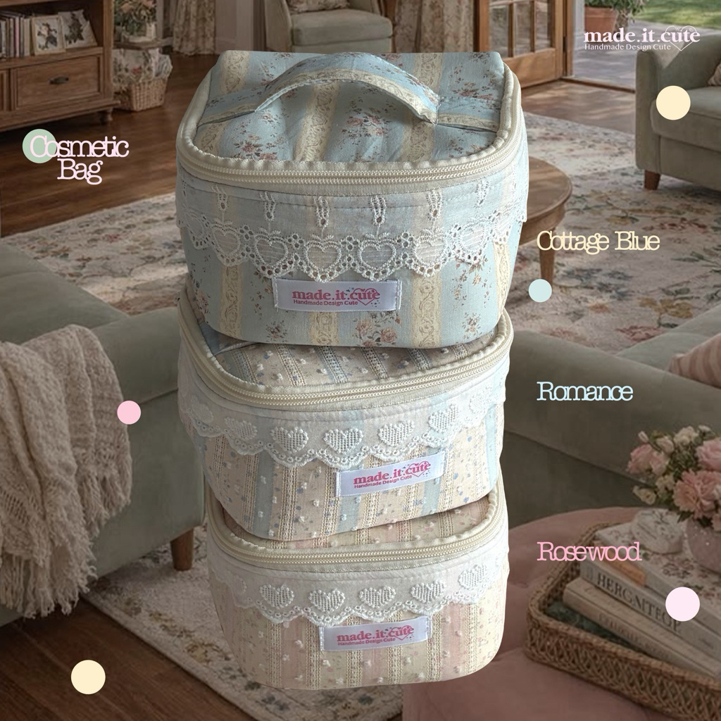 กระเป๋าเครื่องสำอางพกพา Cosmetic bag สไตล์ Floral vintage สะดวกสำหรับการพกพา
