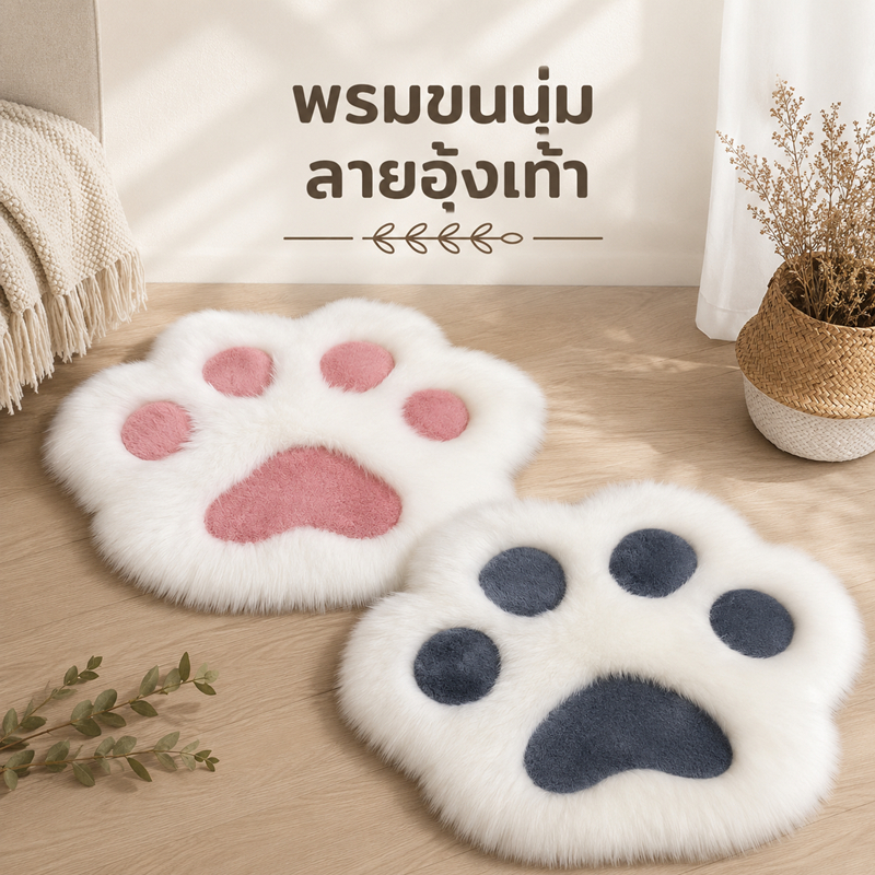 พรมอุ้งเท้าแมว 45x45 พรมอุ้งเท้าแมว พรมขนฟู พรมตกแต่งห้อง พรมข้างเตียง พรมถ่ายรูป นุ่มฟู น่ารัก มี 2 ขนาด