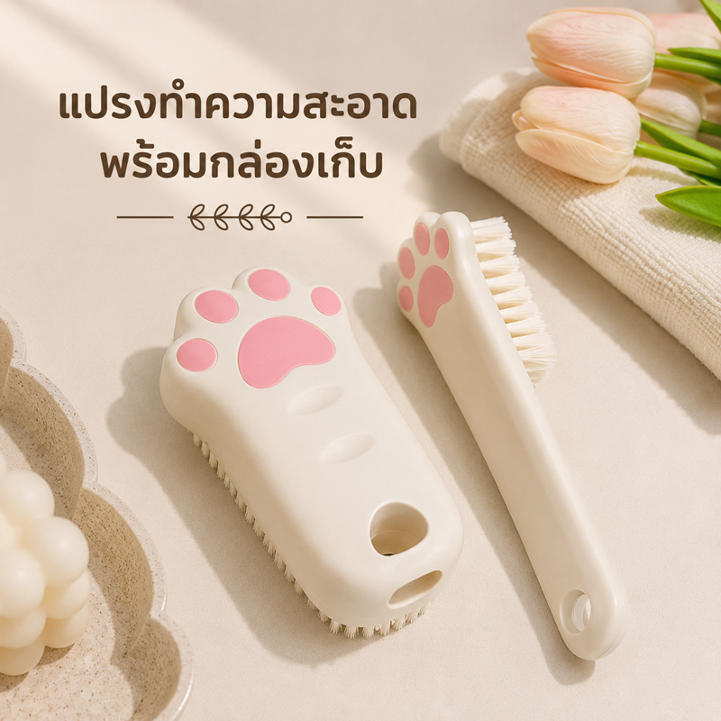 แปรงขัดรูปอุ้งเท้าแมว(สีชมพู) แปรงซักผ้าลายอุ้งเท้าแมว แปรงขัดรองเท้า แปรงทำความสะอาด ขนนุ่ม ขัดคราบง่าย มีด้ามจับ