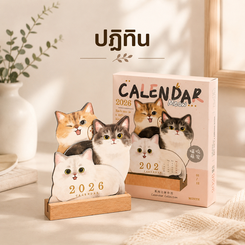 ปฎิทิน3มิติ ปฏิทินตั้งโต๊ะลายสัตว์น่ารัก ฐานไม้แท้ 12 เดือน กระดาษการ์ดหนา ของแต่งโต๊ะ ทำงาน ของขวัญ