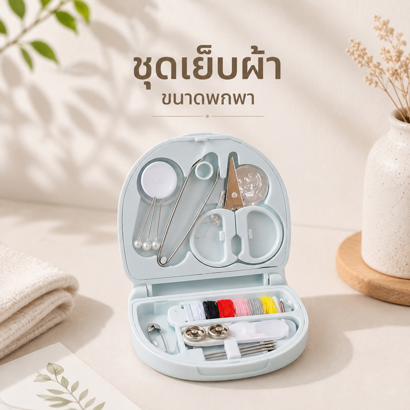 ชุดเย็บผ้า DIY แบบพกพา กล่องเย็บผ้ามัลติฟังก์ชั่นชุดสายเข็มปุ่ม กรรไกร ที่เย็บผ้า เข็ม ด้าย อุปกรณ์เย็บผ้า