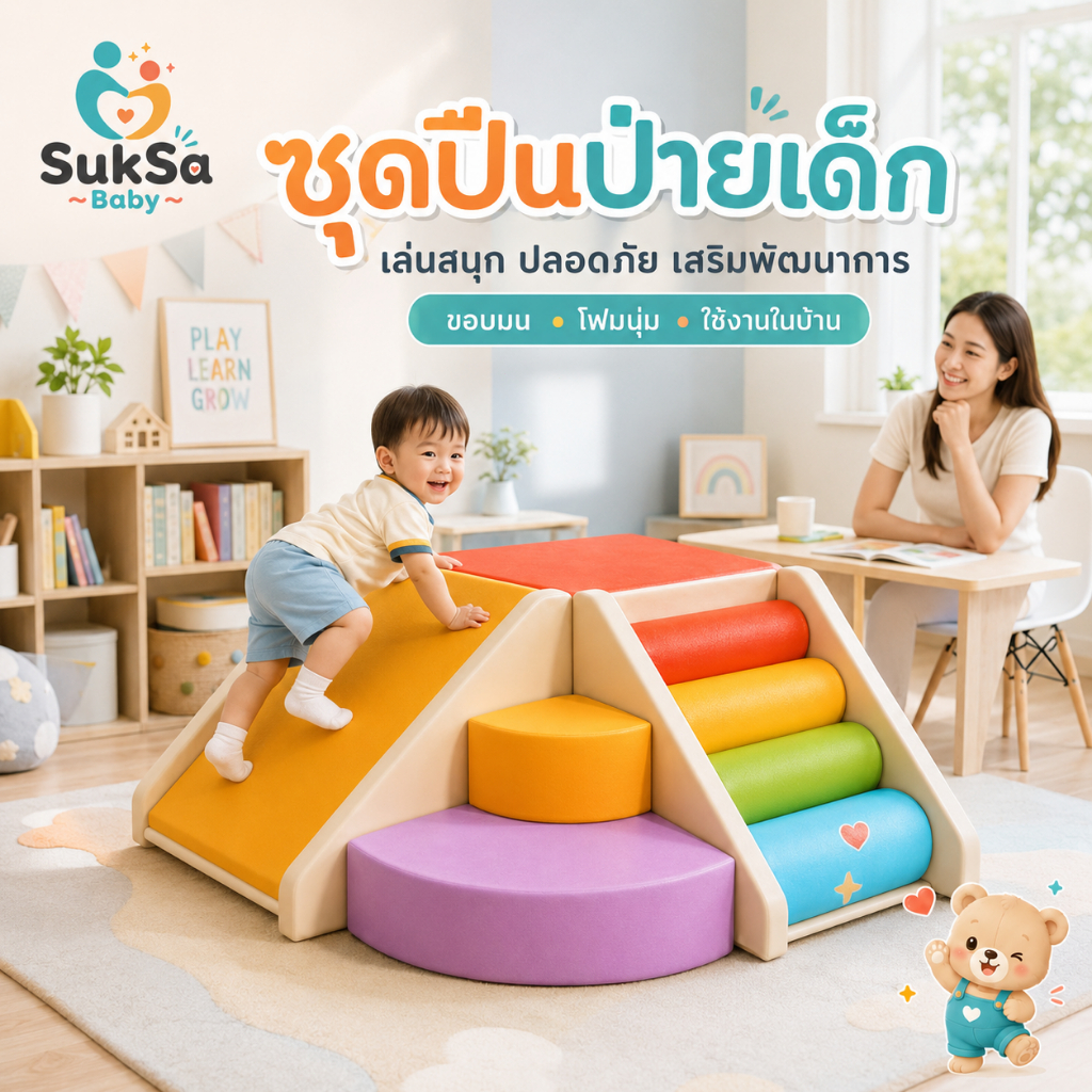 สไลเดอร์เด็ก ชุดปีนป่ายเด็ก เบาะนุ่ม ขอบโค้งมน เช็ดทำความสะอาดง่าย สำหรับเล่นและทำกิจกรรมในบ้าน