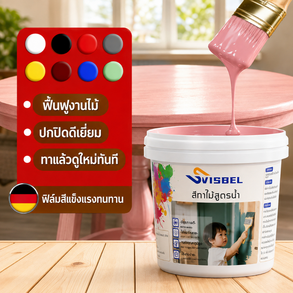 Svisbel สีทาไม้ 1KG  สีทาไม้กันน้ำ  เหมาะรีโนเวทอุปกรณ์ไม้ สีไม่ลอก ไม่จำเป็นต้องทาไพรเมอร์ค่ะ แลคเกอร์เงาไม้ WoodPaint