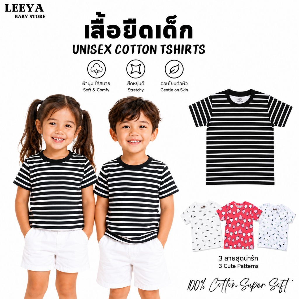 Leeya เสื้อยืดเด็ก Plain + Printed Baby & Kids Tshirt