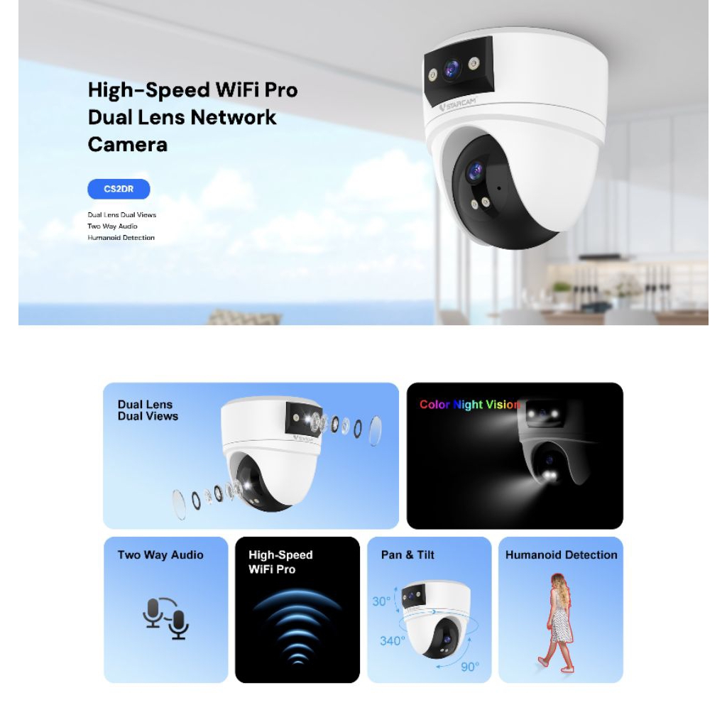 กล้องวงจรปิดภายใน Vstarcam 2 เลนส์ รุ่น CS2DR (indoor) รุ่นระบบ WiFi