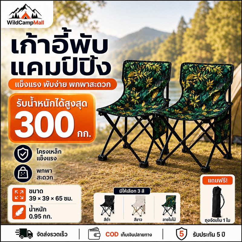 เก้าอี้แคมป์ปิ้ง เก้าอี้พับได้ 120 KG แคมป์ปิ้ง พกพาง่าย พับเก็บได้เล็ก แถมกระเป๋าจัดเก็บ รับน้ำหนักได้ดีเยี่ยม