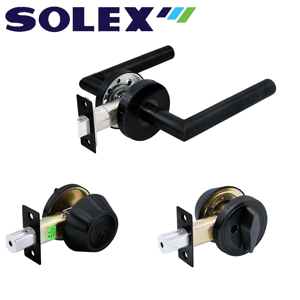 SOLEX ชุดกุญแจฝัง + มือจับสแตนเลส NO.65105,65107 BLACK