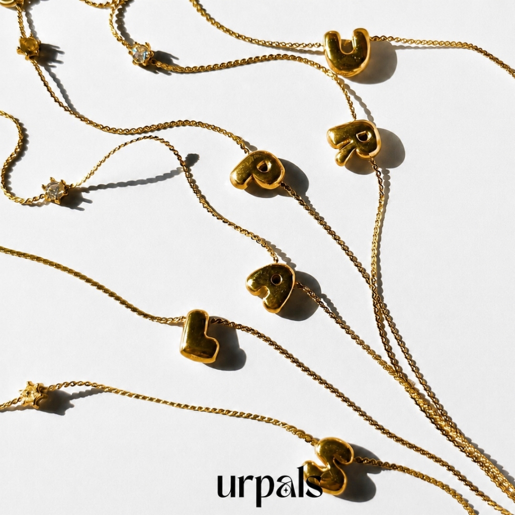 URPALS สร้อยจี้ตัวอักษร ตัวเรือน Stainless ชุบทอง 18K ใส่อาบน้ำ ออกกำลังกายได้