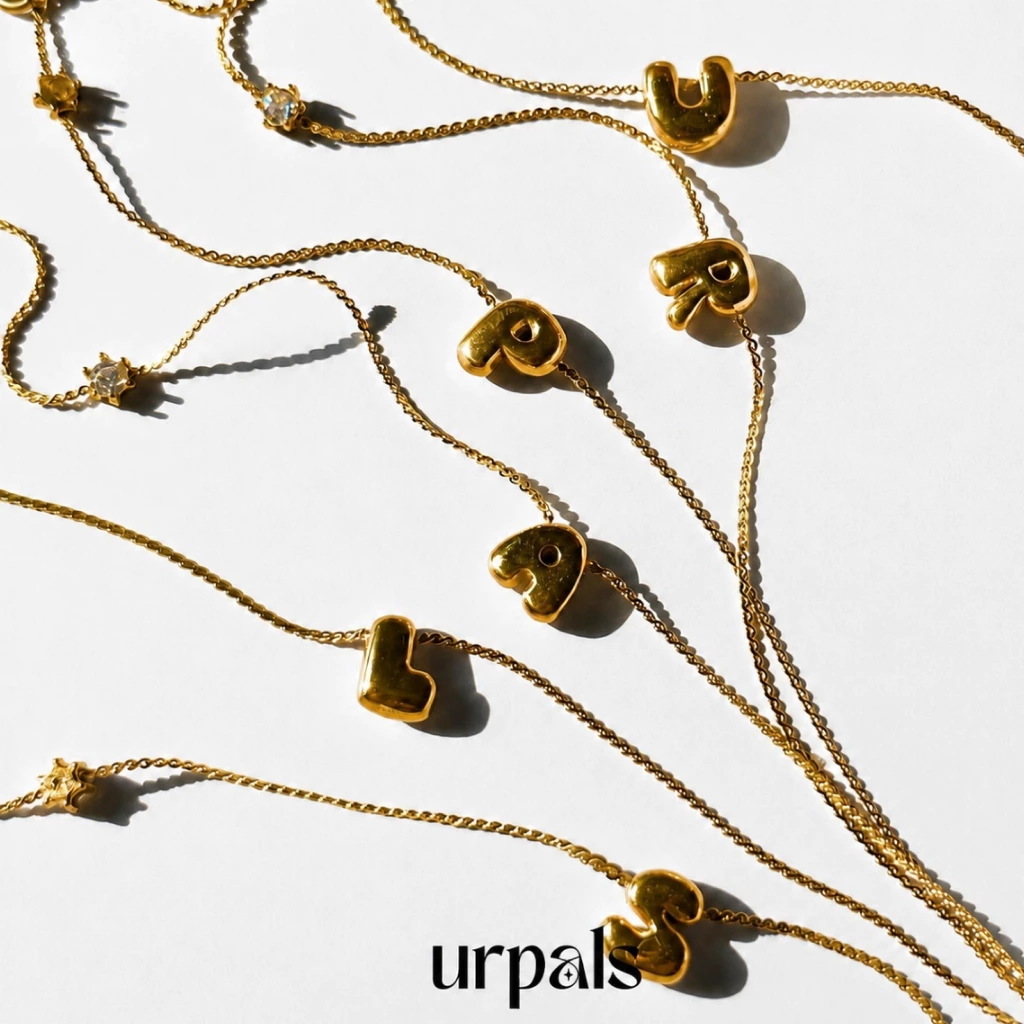 URPALS สร้อยจี้ตัวอักษร ตัวเรือน Stainless ชุบทอง 18K ใส่อาบน้ำ ออกกำลังกายได้