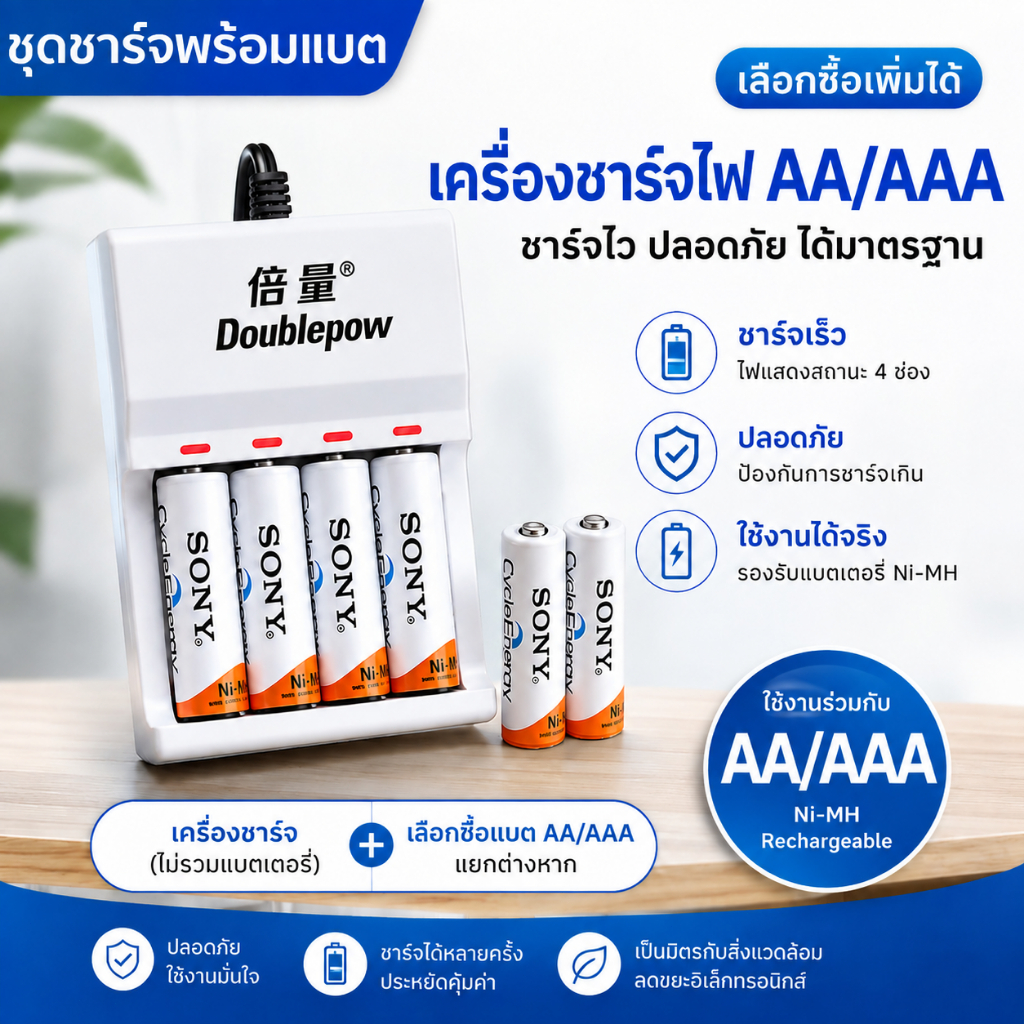 เครื่องชาร์จถ่าน AA AAA 4 ก้อน หน้าจอLCD Battery Charger