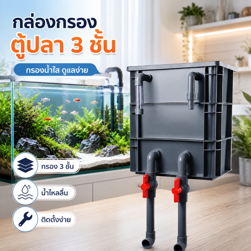 เซ็ตกรองตู้ปลากล่องรุ่นใหม่ เพิ่มออกซิเจนแบบเงียบ กรองละเอียดทุกอนุภาค น้ำใสไร้กลิ่น ไม่ต้องเสียเวลเปลี่ยนน้ำ มาพร้อมไส้
