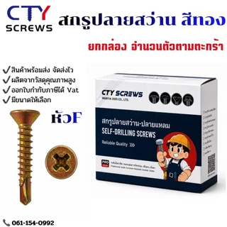 CTY สกรู สกรูปลายสว่านหัวเตเปอร์ หัวเอฟ สีรุ้ง CT ยกกล่อง สกรูหัวแบนสีรุ้ง