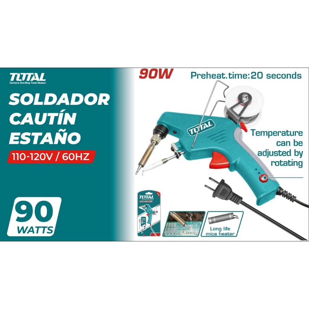 Total หัวแร้งบัดกรี 90 วัตต์ / 120 วัตต์ (ปรับความร้อนได้) พร้อมที่ป้อนตะกั่ว รุ่น TET160732 / TET360732