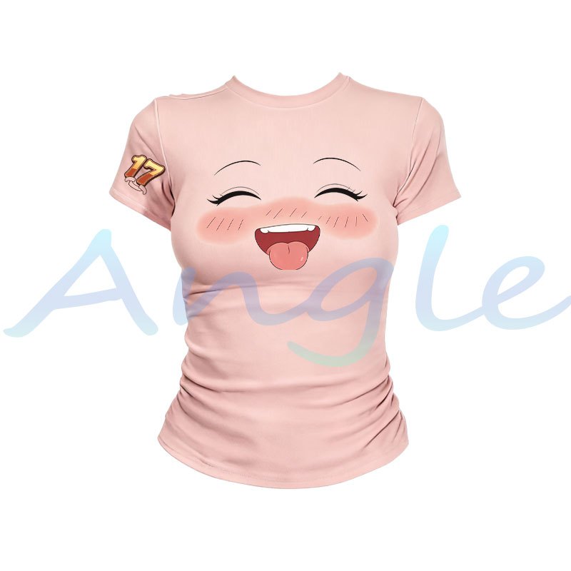 (COD) Angle Official เสื้อยืดผู้หญิงแขนสั้น ทรงเข้ารูป ลายหน้าตาอารมณ์ดุ สีแดง ผ้ายืดนุ่ม สไตล์ Y2K แฟชั่นสตรีท