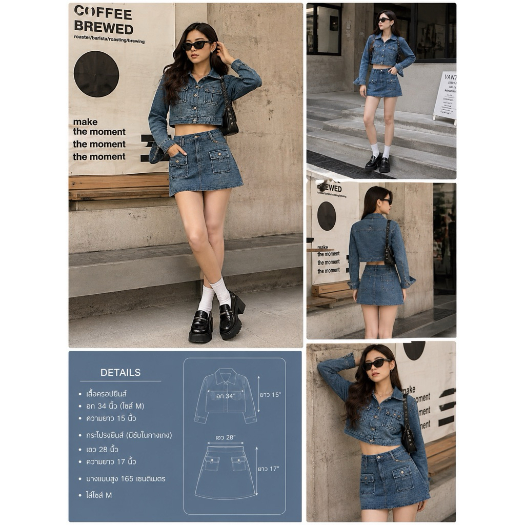 💙 ชุดเซ็ตเสื้อครอปยีนส์ 🏷️ Jidapa Style 💙