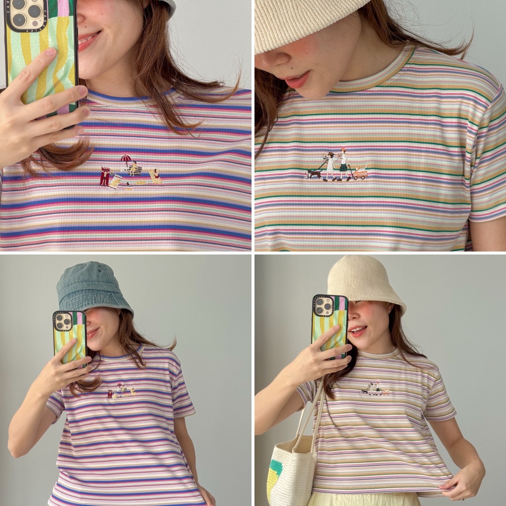 katji / พร้อมส่ง mini tee เสื้อยืดตัวครอปผ้าร่อง ลายริ้ว S l M l L