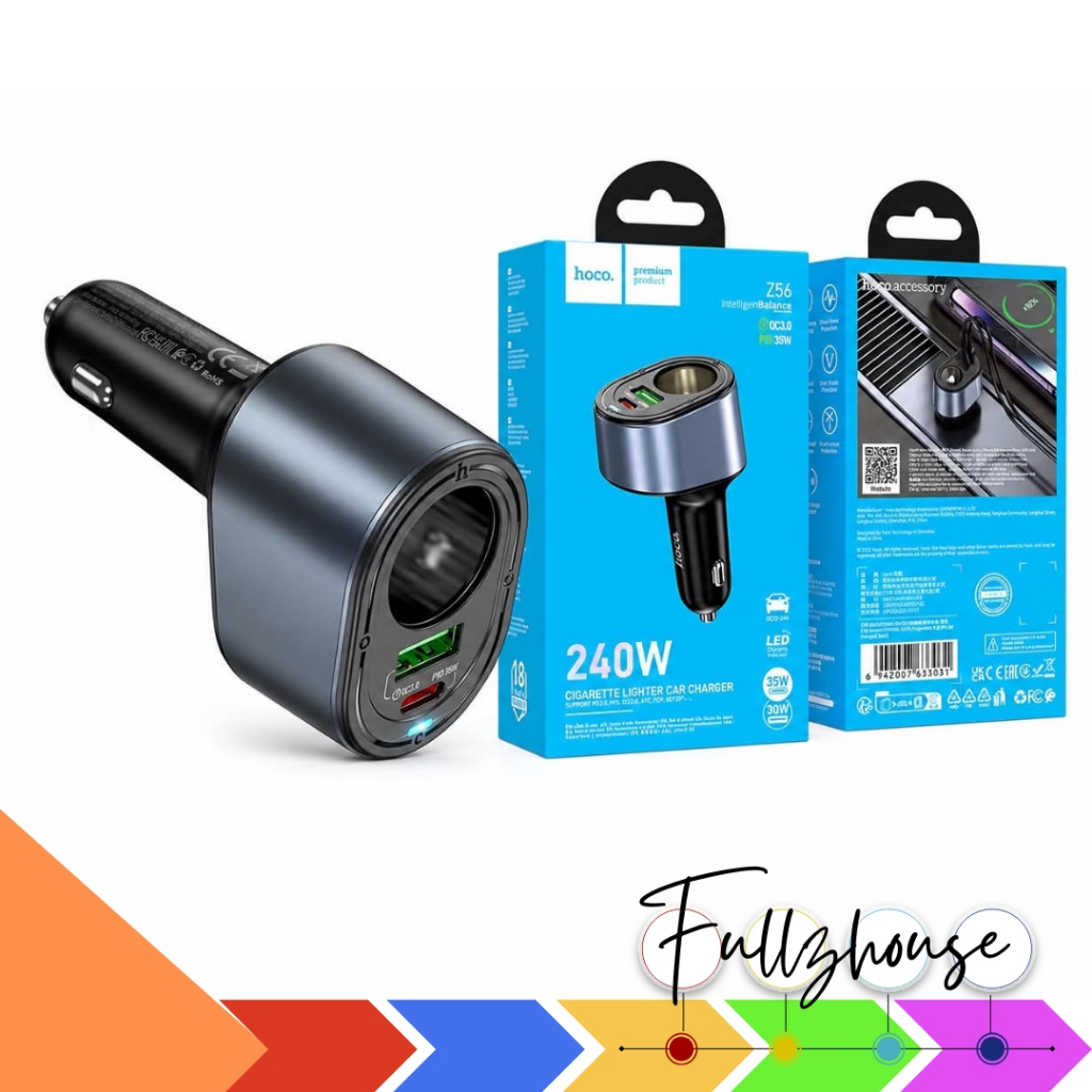 จัดส่งด่วน HOCO Z56 Friend หัวชาร์จในรถยนต์อัจฉริยะ 240W Max รองรับชาร์จเร็ว PD35W + QC3.0 30W