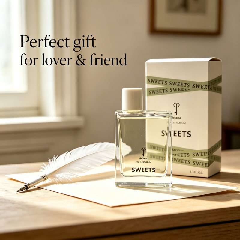 Ariana Sweets Eau De Parfum 100ml, Transparent square bottle with white cap, fresh sweet fruity floral aroma, long-lasti