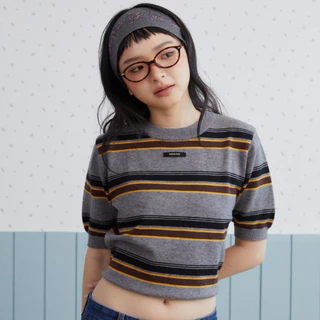 Bemingtop1219(S-XL)-Stripe Knit Tee - เสื้อไหมพรมแขนสั้นลายทาง ดีไซน์คลาสสิก