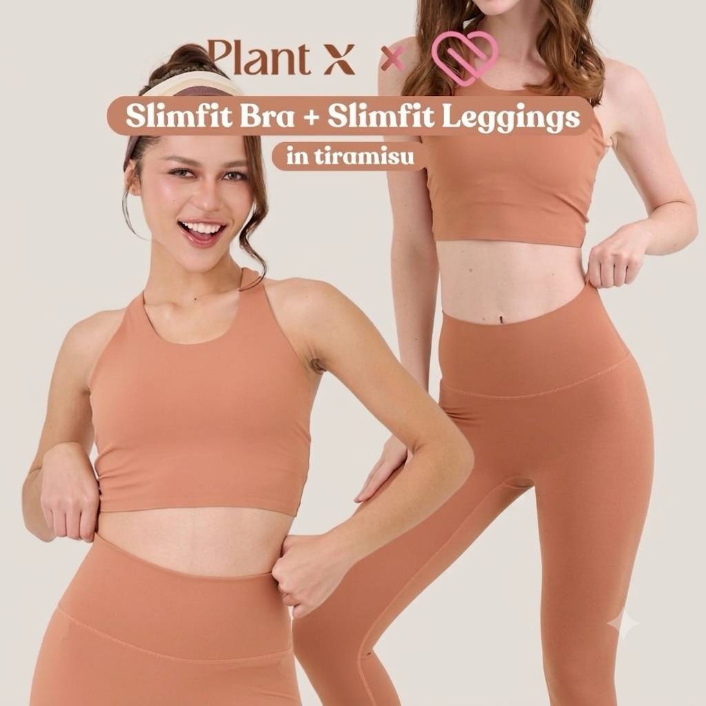 [PlantX X Darlyn] Slim fit bra and leggings Tiramisu สปอร์ตบรา เลกกิ้งเอวสูง เก็บพุง ชุดออกกำลังกายผู้หญิง โยคะ ฟิตเนส